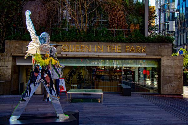 The entrance to the multimedia Queen in the Park art installation at Ginza Sony Park, in February 2020. 